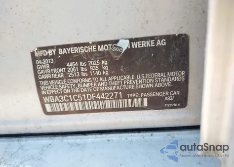 2013 BMW 328I z USA, uszkodzony, nr VIN WBA3C1C51DF442271